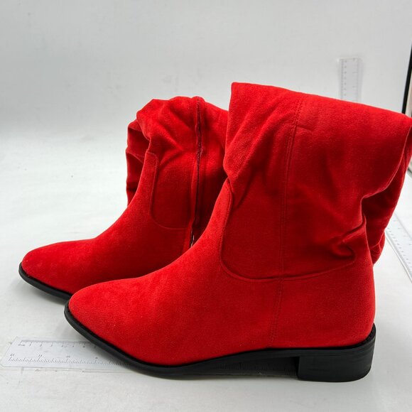 Red Almond Toe Knee High Boots with Partial Zipper Stretchy Warm Prom Long Boot - Picture 4 of 7
